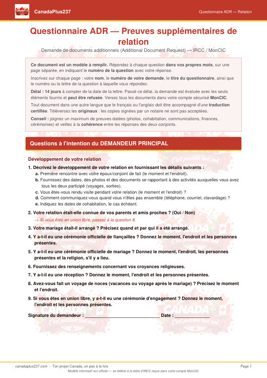 Couverture — Questionnaire ADR relation